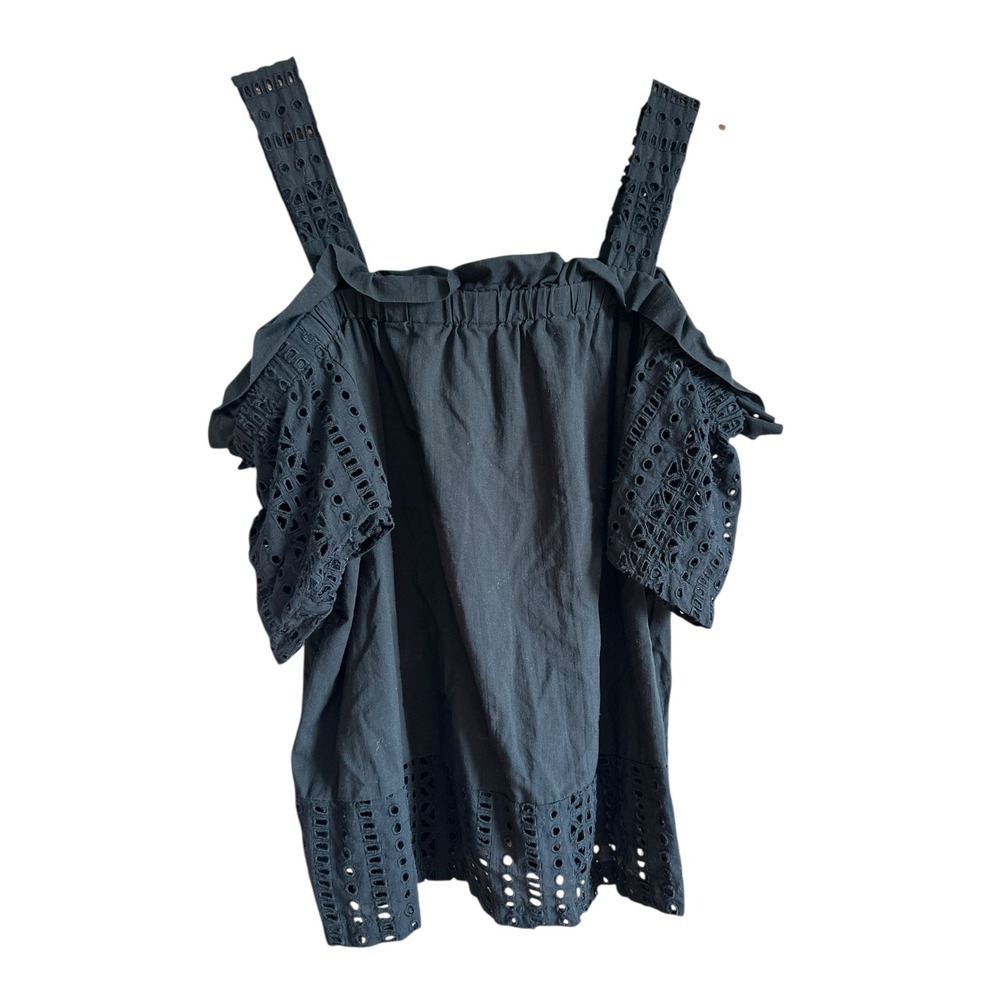 Vince Camuto Black Eyelet Cold Shoulder Ruffle Top Blouse Size S